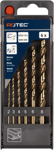 Spiraalborenset RVS, DIN338, type N, 6-dlg, ø2-8 (1 st.)