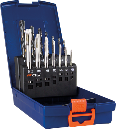 HSS-E machinetappenset met boren 'OPTI', doorlopend, 14-dlg., M3-M12 (1 st.)