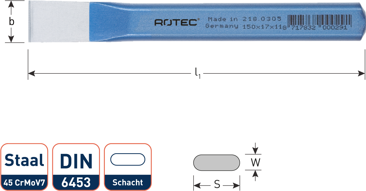 Koudbeitel Vlak ovaal DIN 6453 15x125 1 St JRV Products