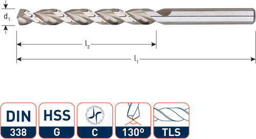 HSS Houtspiraalboor DIN338 TLS ø5,0x52x86 (10 st.)