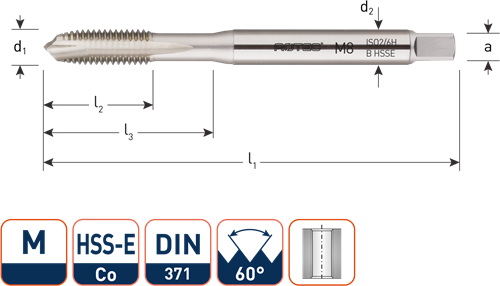 HSS-E Machinetap 'OPTI', doorlopend, DIN 371, M4 (1 st.)