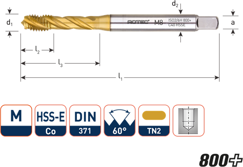 HSS-E Machinetap '800+', blind, DIN 371, M3,5 (1 st.)