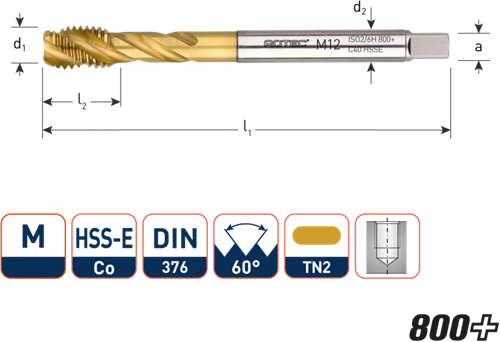 HSS-E Machinetap '800+', blind, DIN 371, M9 (1 st.)