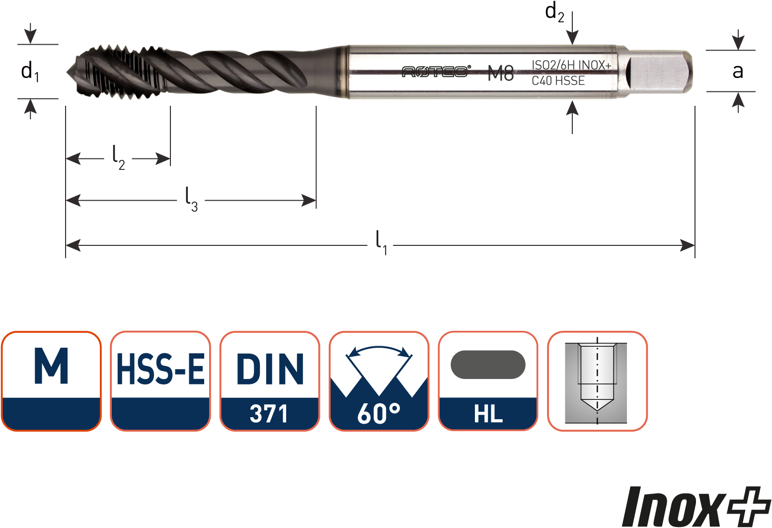 HSSE 'Inox+', blind, DIN 371, M5 (1 st.) JRV Products