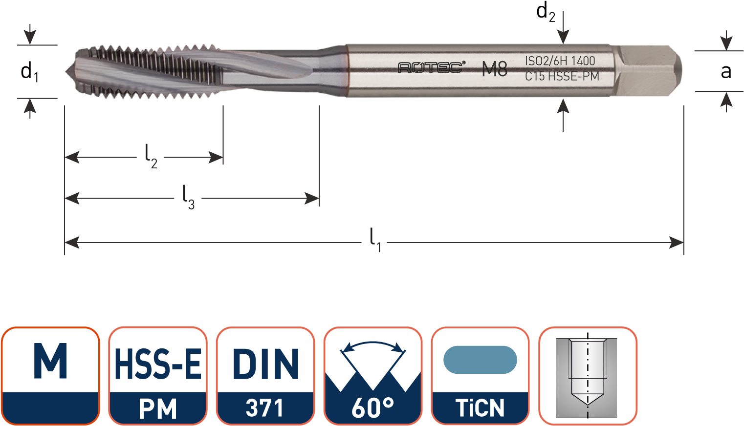 HSSE PM '1400', blind, DIN 371, M8 JRV Products