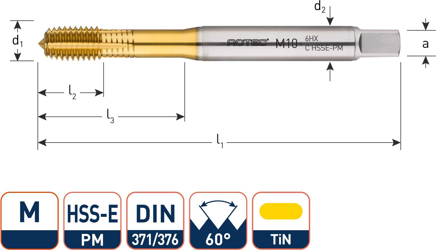 HSSE PM Roltap, DIN 371, +TiN, M2 JRV Products