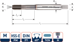 HSS-E PM Roltap, DIN 371, +koelk., +TiCN, M5 (1 st.)