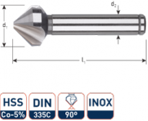 HSSE Verzinkfrezen 90°, 3 snijk. DIN 335 C, INOX 20,5 mm (1 st.)