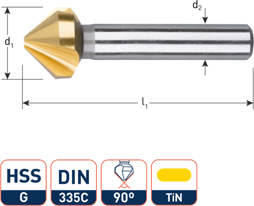 HSS Verzinkfrezen 90° 3 snijk. DIN 335 C TIN 10,4 mm (1 st.)