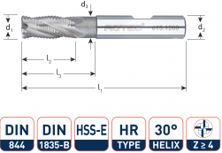 HSS-E Ruwfrees, type HR, DIN 844, kort, ongecoat, ø4 (1 st.)