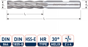 HSS-E Ruwfrees, type HR, DIN 844, lang, ongecoat, ø20 (1 st.)