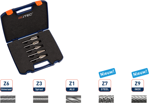 5-dlg. Stiftfrezenset ø9,6mm, [kruis] [Z6] 1x B,C,F,G en L (1 st.)